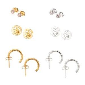Silver or Gold Stainless Steel Metal Cut Out Letter 3 Pcs Earrings Sets